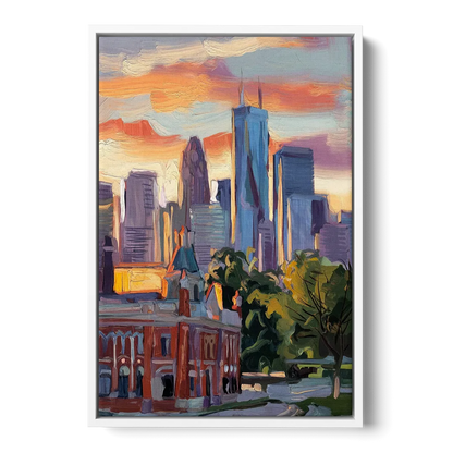 Kansas City Skyline at Sunset Front - White Canvas Wall Art