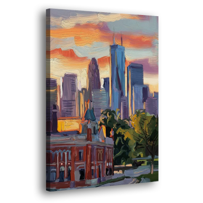 Kansas City Skyline at Sunset Side - Canvas Wall Art