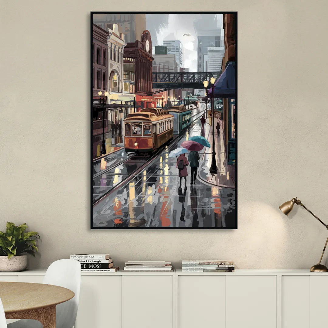 Kansas City Street Scenes Living Room - Black Canvas Wall Art