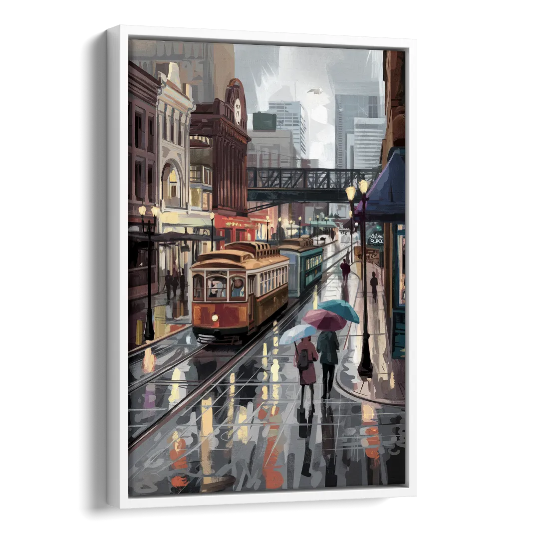 Kansas City Street Scenes Side - White Canvas Wall Art