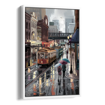 Kansas City Street Scenes Side - White Canvas Wall Art