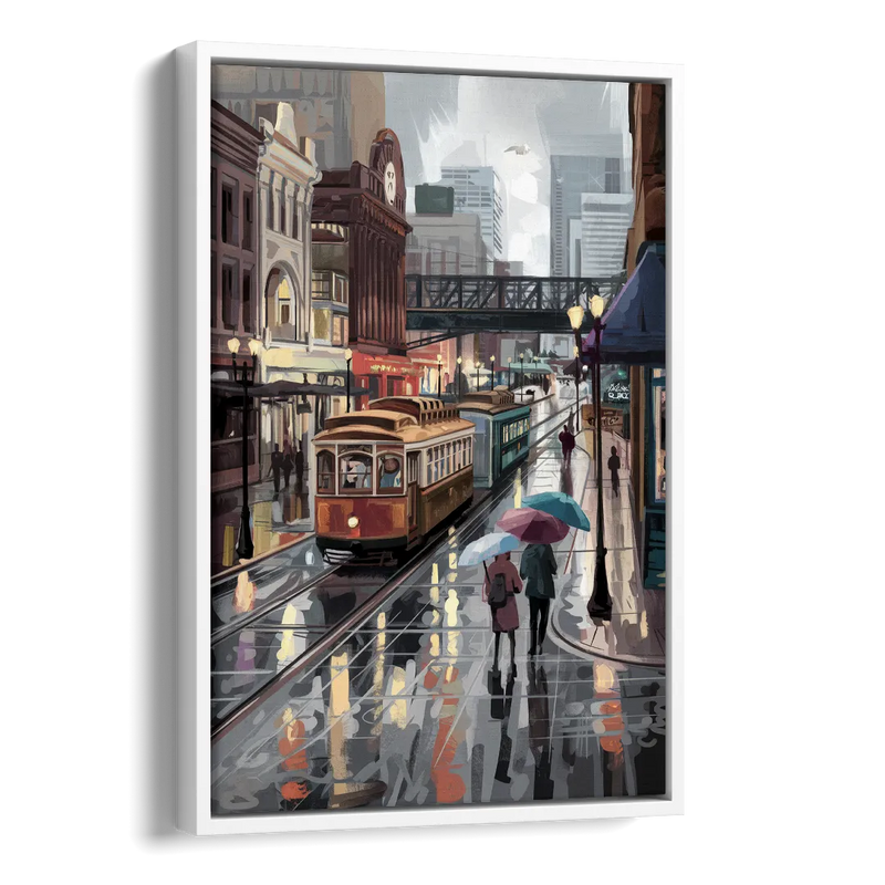 Kansas City Street Scenes Side - White Canvas Wall Art