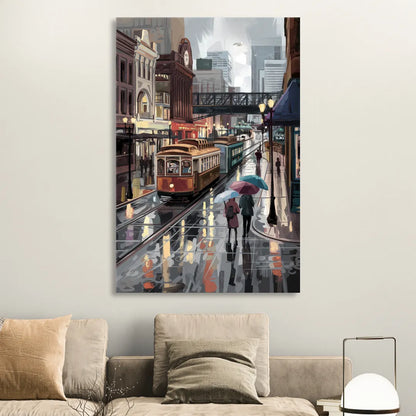 Kansas City Street Scenes Living Room - Canvas Wall Art