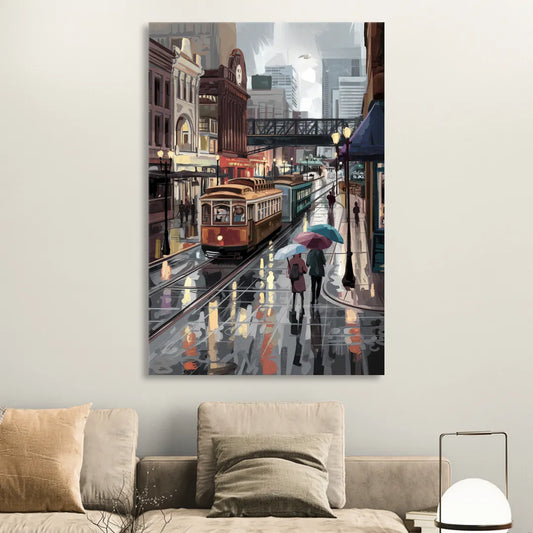 Kansas City Street Scenes Living Room - Canvas Wall Art
