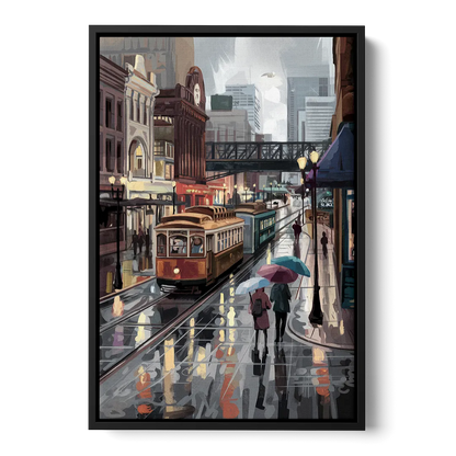 Kansas City Street Scenes Front - Black Canvas Wall Art