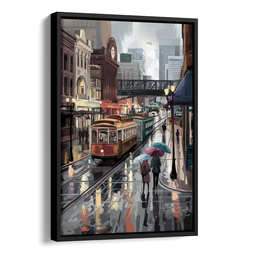 Kansas City Street Scenes Side - Black Canvas Wall Art