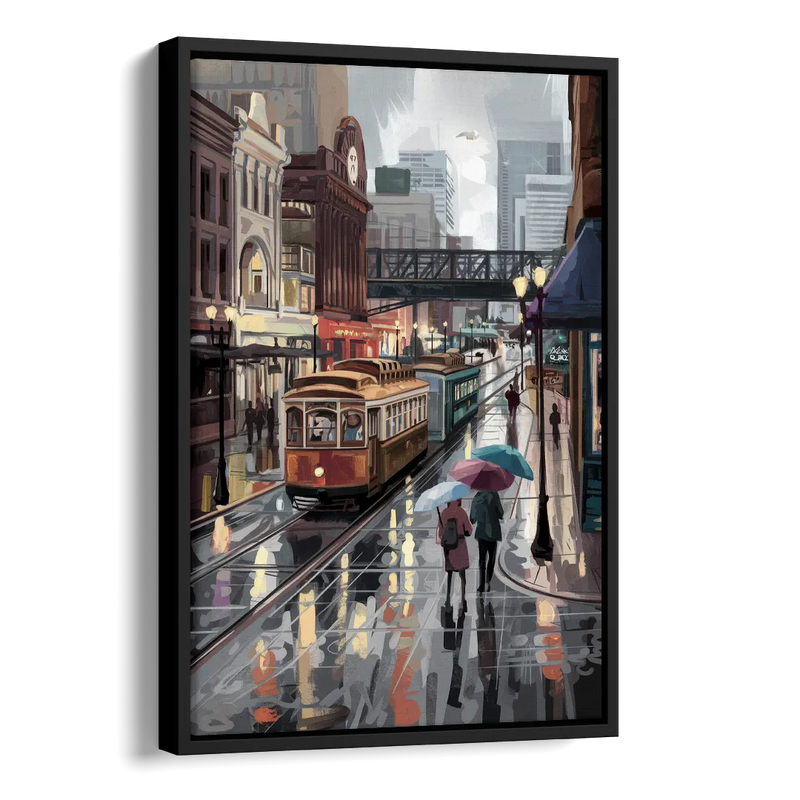 Kansas City Street Scenes Side - Black Canvas Wall Art