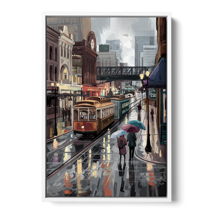 Kansas City Street Scenes Front - White Canvas Wall Art