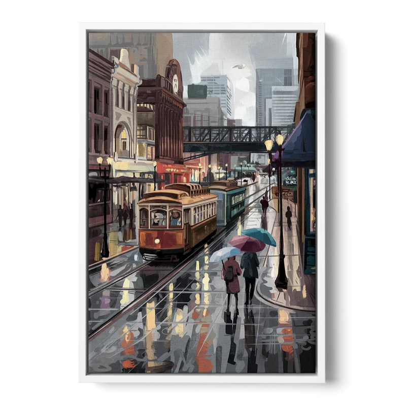 Kansas City Street Scenes Front - White Canvas Wall Art