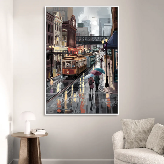 Kansas City Street Scenes Living Room - White Canvas Wall Art