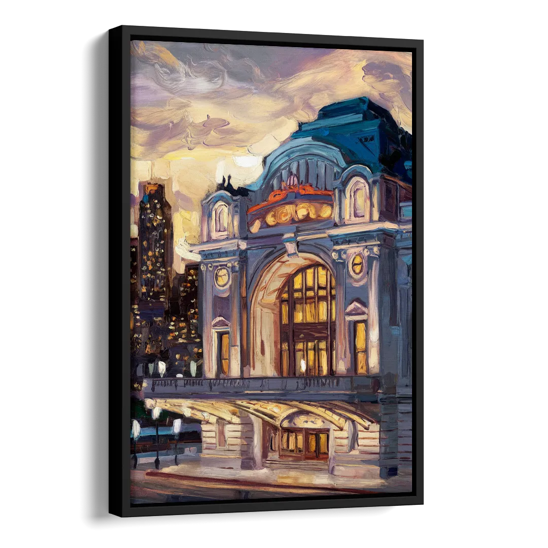 Kansas City Union Station Side - Black Canvas Wall Art