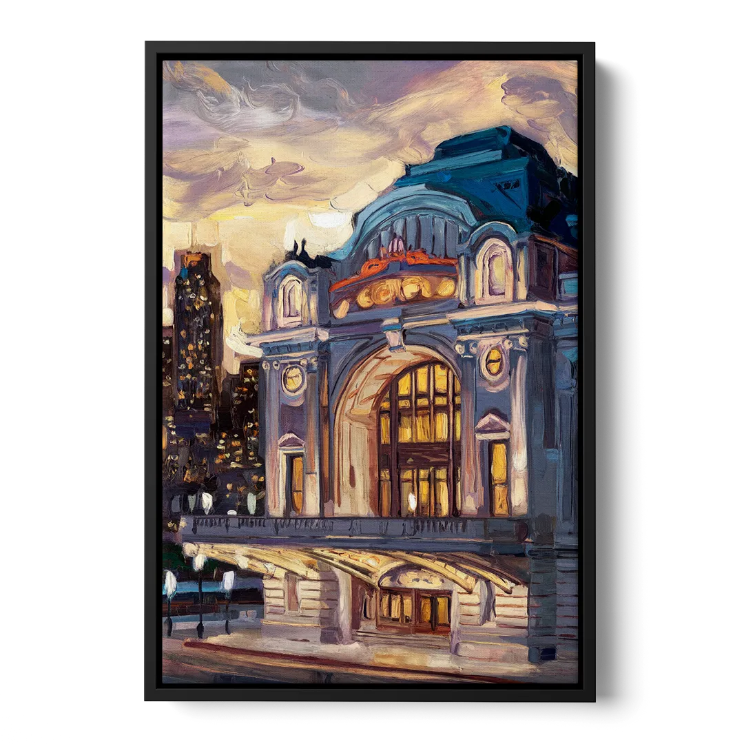Kansas City Union Station Front - Black Canvas Wall Art