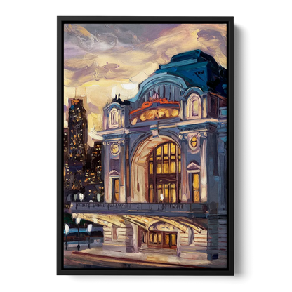 Kansas City Union Station Front - Black Canvas Wall Art