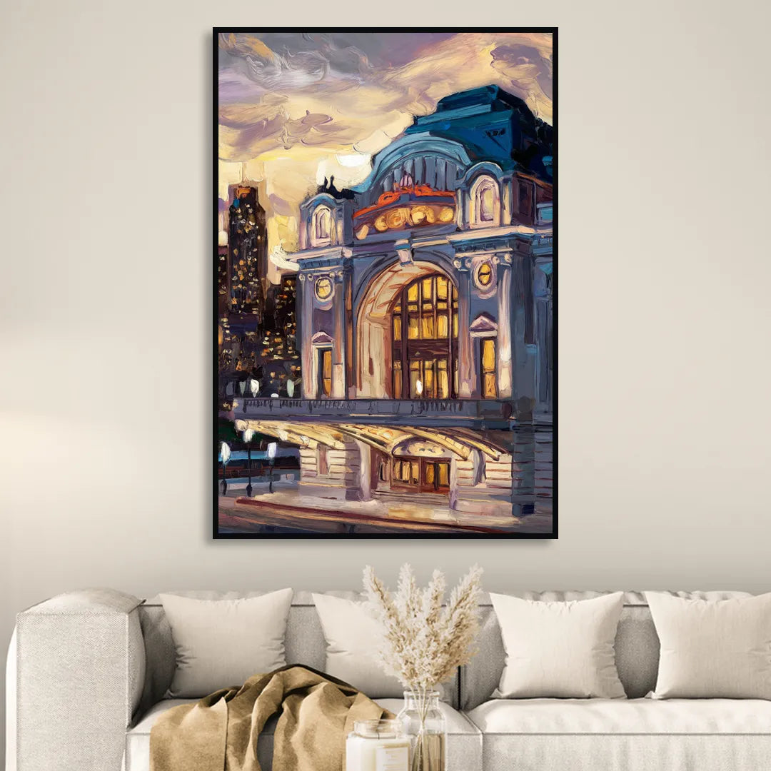 Kansas City Union Station Sitting Room - Black Canvas Wall Art