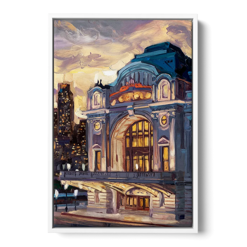 Kansas City Union Station Front - White Canvas Wall Art