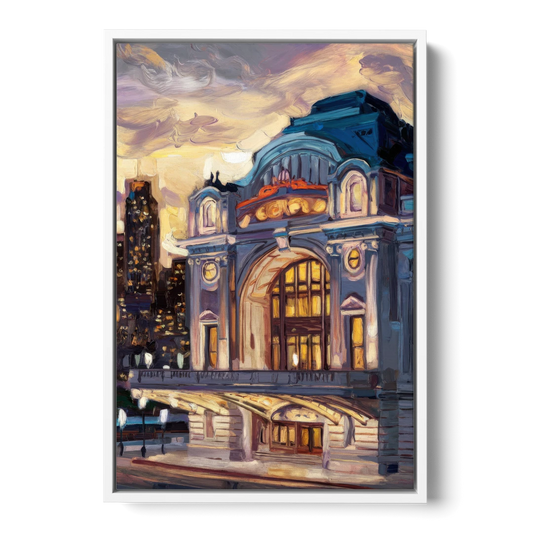 Kansas City Union Station - White Framed Canvas Wall Art - Front