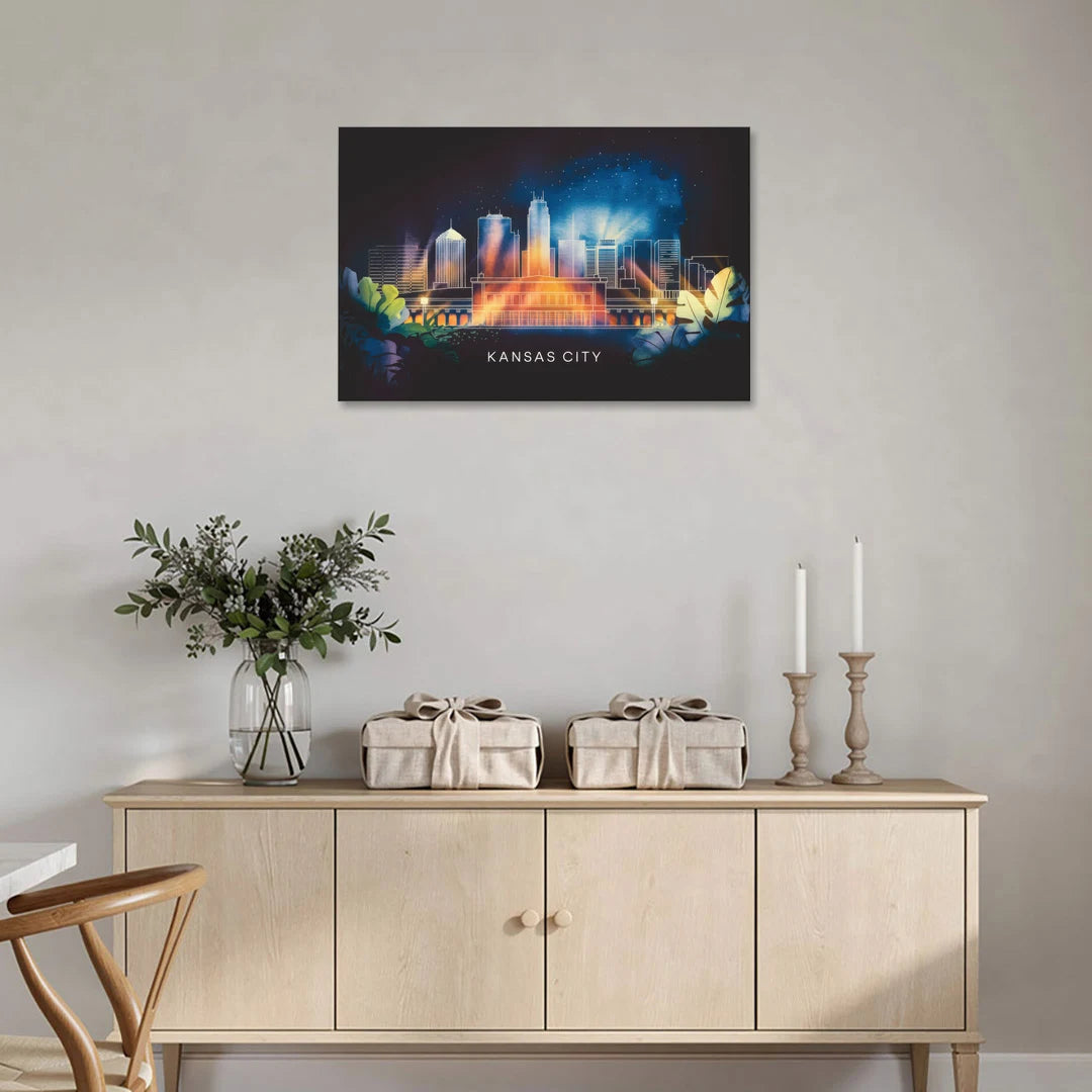 Kansas City Vibrant Downtown - Canvas Wall Art - Coffee Table - 36x24