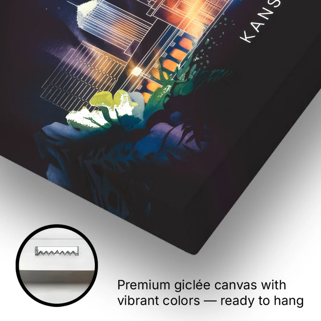 Kansas City Vibrant Downtown - Canvas Wall Art - Gallery Wrap Corner