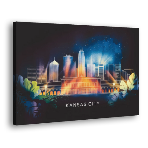 Kansas City Vibrant Downtown - Canvas Wall Art - Side
