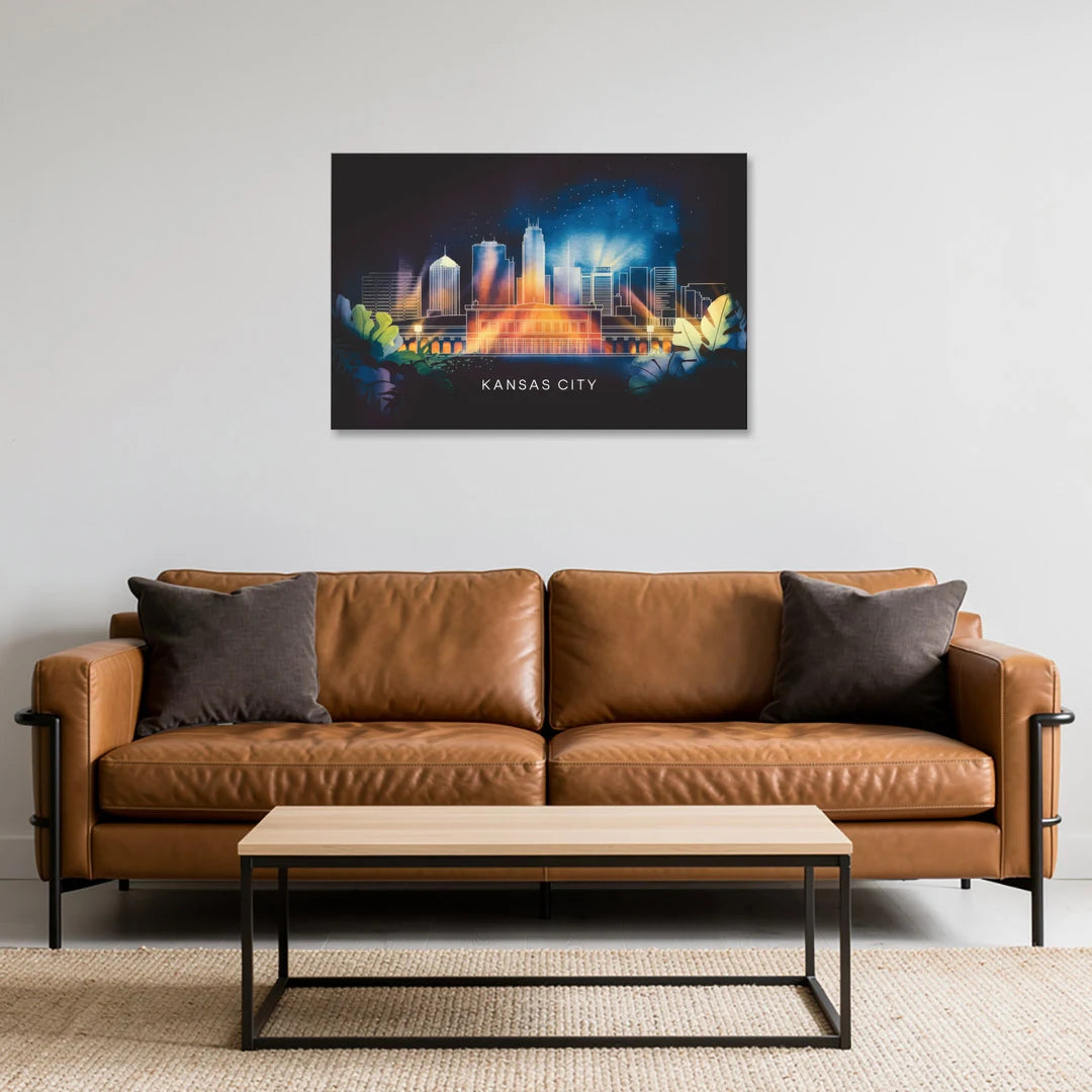 Kansas City Vibrant Downtown - Canvas Wall Art - Sofa - 36x24