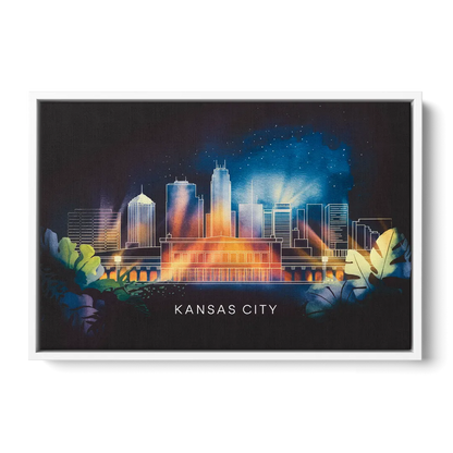 Kansas City Vibrant Downtown Front - White Canvas Wall Art
