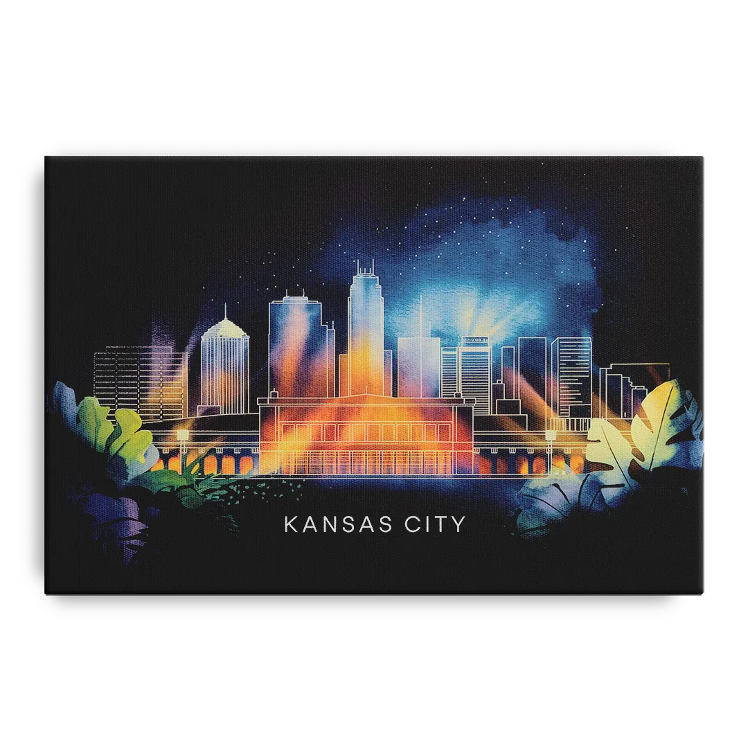 Kansas City Vibrant Downtown Front - Canvas Wall Art