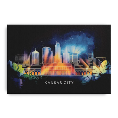 Kansas City Vibrant Downtown Front - Canvas Wall Art