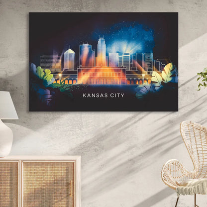 Kansas City Vibrant Downtown Sitting Room - Canvas Wall Art