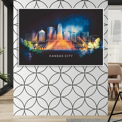 Kansas City Vibrant Downtown Living Room - White Canvas Wall Art