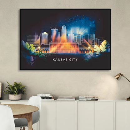 Kansas City Vibrant Downtown Sitting Room - Black Canvas Wall Art