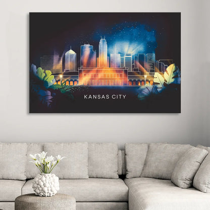 Kansas City Vibrant Downtown Living Room - Canvas Wall Art