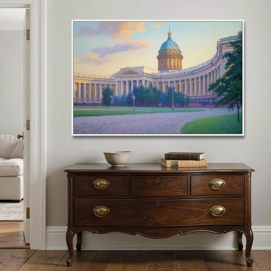 Kazan Cathedral Serenity - White Framed Canvas Wall Art - Coffee Table - 60x40