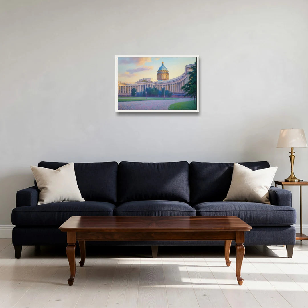 Kazan Cathedral Serenity - White Framed Canvas Wall Art - Sofa - 24x16