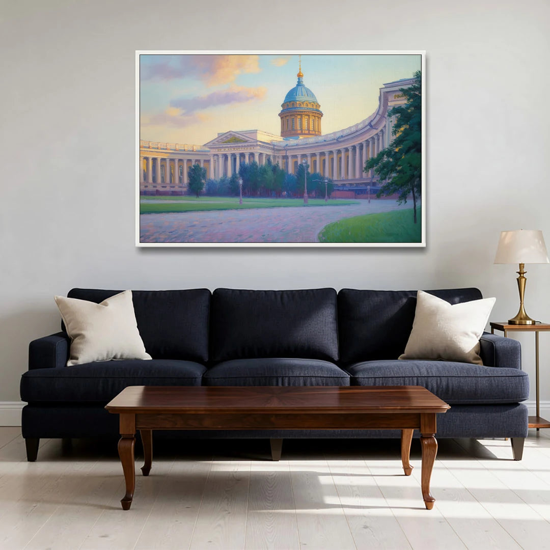 Kazan Cathedral Serenity - White Framed Canvas Wall Art - Sofa - 48x32