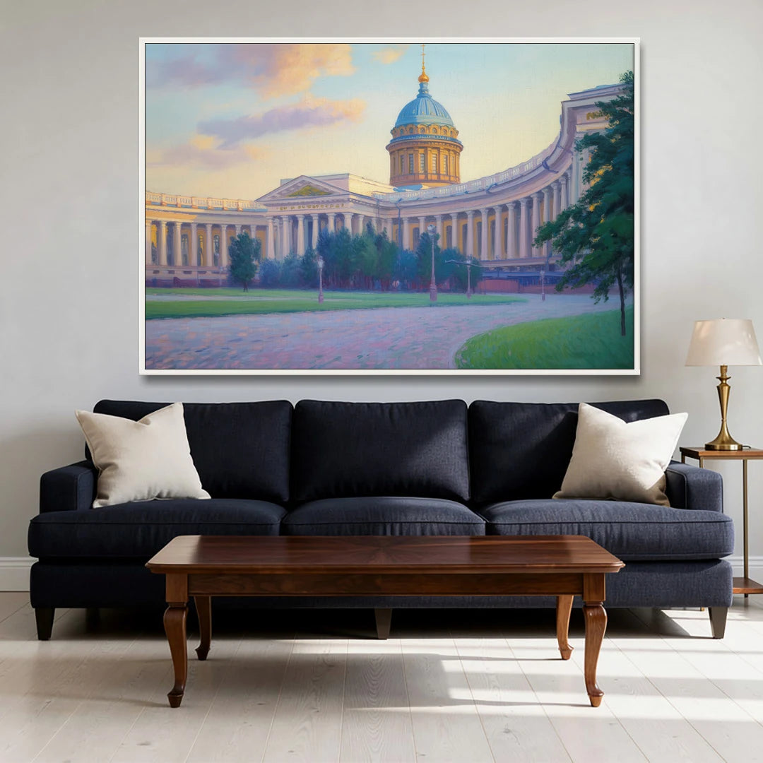 Kazan Cathedral Serenity - White Framed Canvas Wall Art - Sofa - 60x40