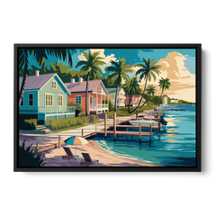 Key West Florida Coastline - Black Framed Canvas Wall Art - Front
