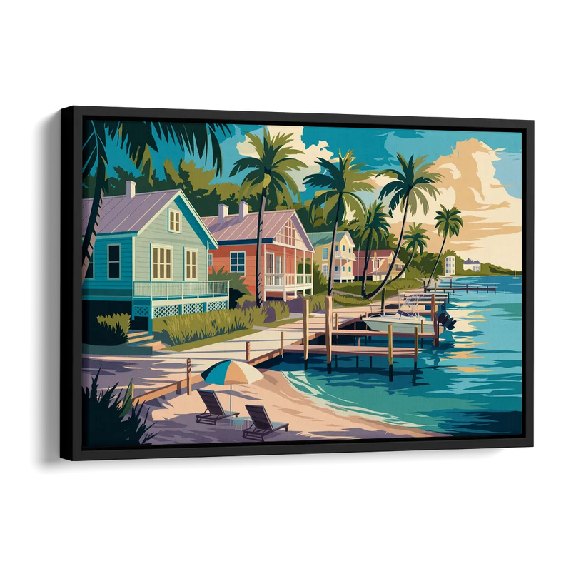 Key West Florida Coastline Side - Black Canvas Wall Art