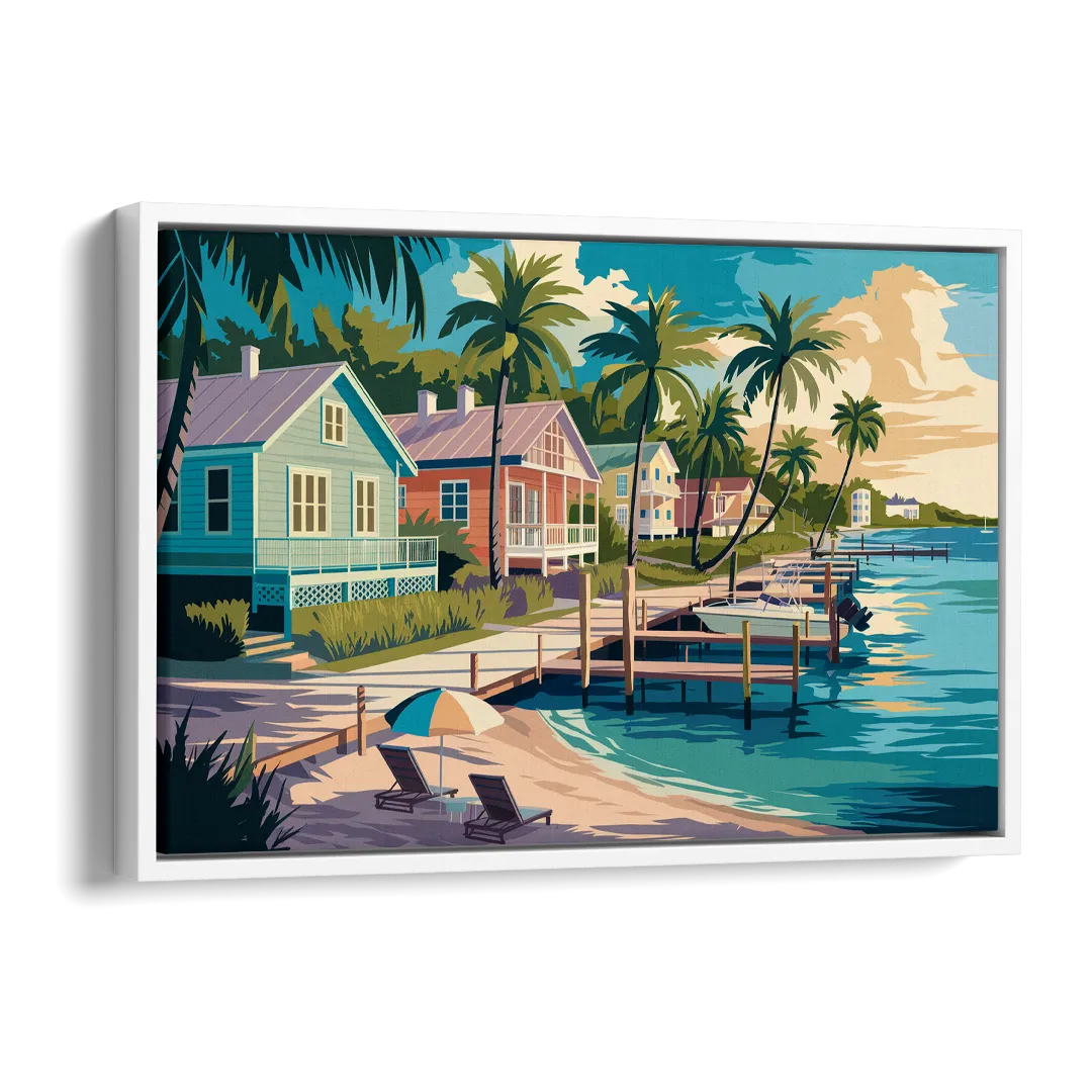 Key West Florida Coastline Side - White Canvas Wall Art