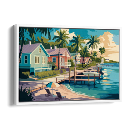 Key West Florida Coastline Side - White Canvas Wall Art