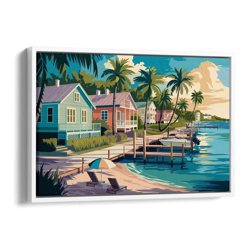 Key West Florida Coastline Side - White Canvas Wall Art