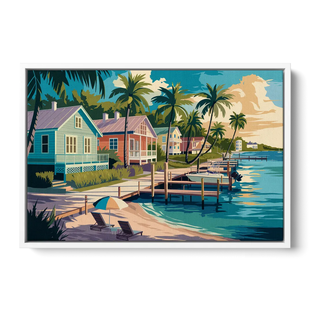Key West Florida Coastline Front - White Canvas Wall Art