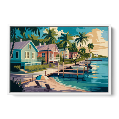 Key West Florida Coastline Front - White Canvas Wall Art