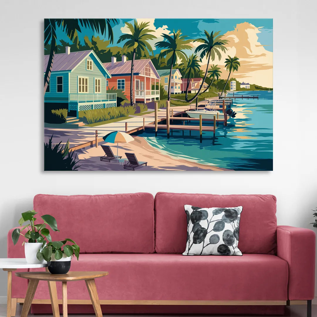 Key West Florida Coastline Sitting Room - Canvas Wall Art