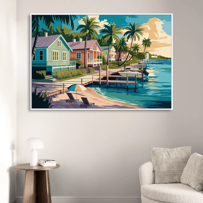 Key West Florida Coastline Living Room - White Canvas Wall Art
