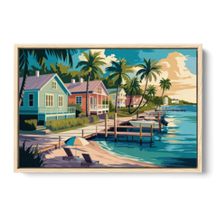 Key West Florida Coastline - Oak Framed Canvas Wall Art - Front