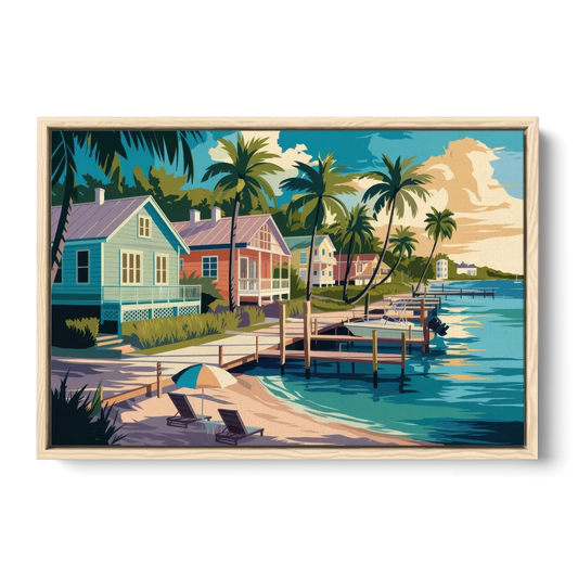 Key West Florida Coastline - Oak Framed Canvas Wall Art - Front