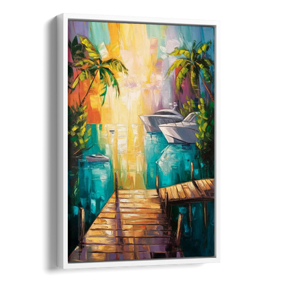 Key West Harbor Views Side - White Canvas Wall Art
