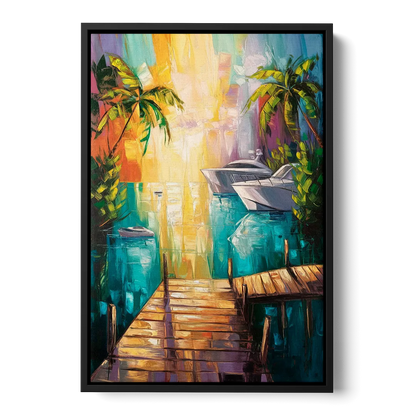 Key West Harbor Views Front - Black Canvas Wall Art
