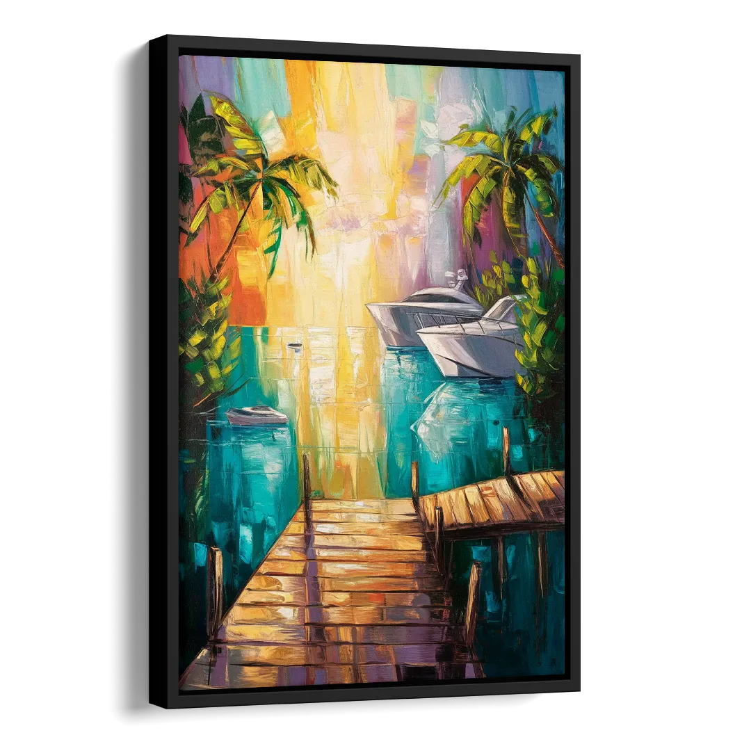 Key West Harbor Views Side - Black Canvas Wall Art