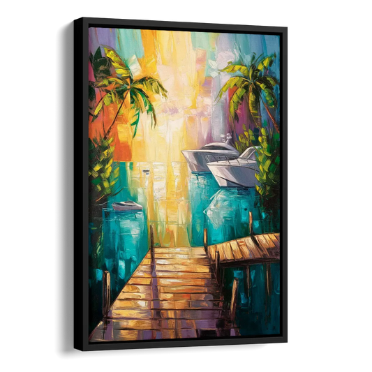 Key West Harbor Views Side - Black Canvas Wall Art